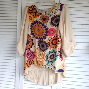 Pleated Colorful Geometric Dressy Tunic Top